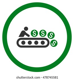 Money Production rounded icon. Vector illustration style is flat iconic bicolor symbol, green and gray colors, white background.