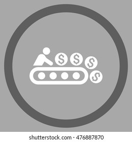 Money Production vector bicolor rounded icon. Image style is a flat icon symbol inside a circle, dark gray and white colors, silver background.