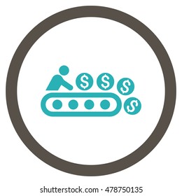 Money Production vector bicolor rounded icon. Image style is a flat icon symbol inside a circle, grey and cyan colors, white background.