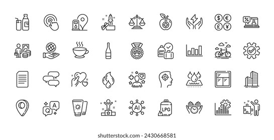 Money profit, Coffee cup and Safe time line icons pack. AI, Question and Answer, Map pin icons. Talk bubble, Dog competition, Window web icon. Vector