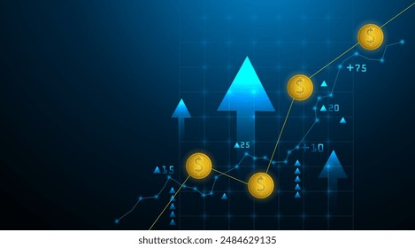 Money profit economy growth blue light dark background. financial concept
