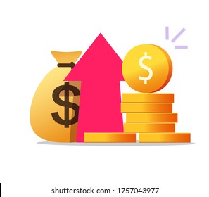 Money profit growth and economic inflation dollar value vector icon or benefit of economy cash investment graph flat cartoon, concept of budget boost or financial earning revenue interest symbol