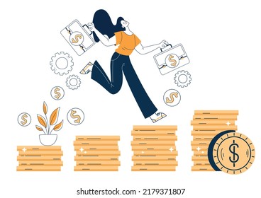 Money profit income savings business strategy development concept. Vector flat graphic design illustration