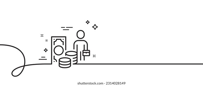 Money profit line icon. Continuous one line with curl. Person with suitcase sign. Business skill symbol. Money profit single outline ribbon. Loop curve pattern. Vector