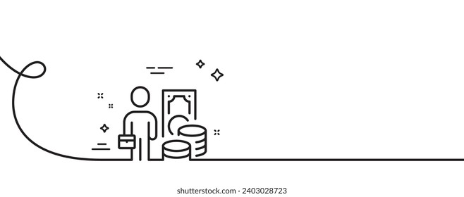 Money profit line icon. Continuous one line with curl. Person with suitcase sign. Business skill symbol. Money profit single outline ribbon. Loop curve pattern. Vector