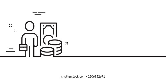 Money profit line icon. Person with suitcase sign. Business skill symbol. Minimal line illustration background. Money profit line icon pattern banner. White web template concept. Vector