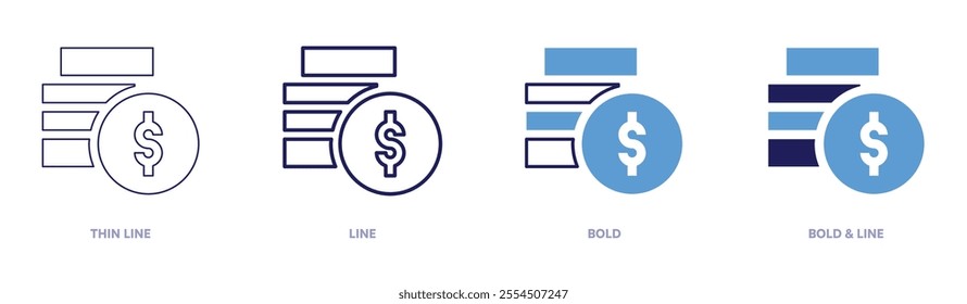 Money profits icon in 4 different styles. Thin Line, Line, Bold, and Bold Line. Duotone style. Editable stroke.