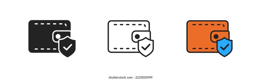 Money protect icon. Wallet behind shield. Insurance of your finances. Safety, crisis, business symbol. Flat design. Vector illustration.