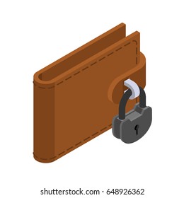 Money is protected. Wallet and padlock. Lock purse to prevent their abduction