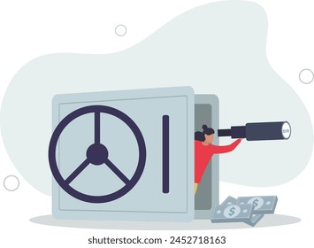 money protection from investment, wait and see economics situation,flat vector illustration.