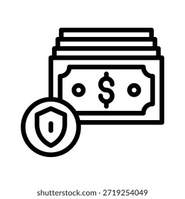 Ilustración vectorial de seguridad de protección de dinero, icono de estilo de línea.