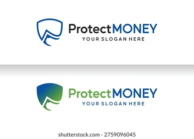 Money Protection Shield Logo Icon, Secure Finance Insurance Banking Symbol Design