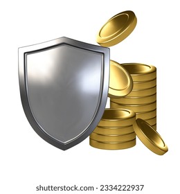 Money protection shield. Money security, online payment protection, financial saving insurance. Money saving. Vector 3d illustration