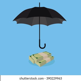 money protection with umbrella cover stack of money