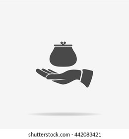 Money purse and hand icon. Vector concept illustration for design.