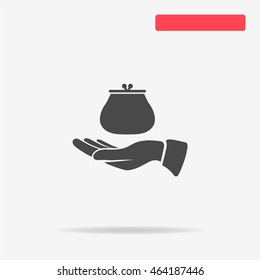 Money purse and hand icon. Vector concept illustration for design.