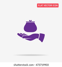 Money purse and hand icon. Vector concept illustration for design.