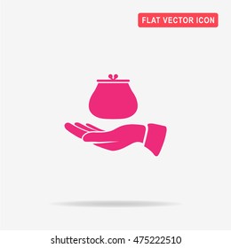 Money purse and hand icon. Vector concept illustration for design.