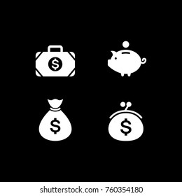 Money, purse, piggy bank. Flat vector icons set