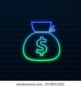 Money Purse Vector Icon. neon style. Simple Money Purse Cartoon Isolated Illustration.