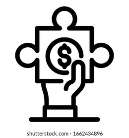 Money puzzle icon. Outline money puzzle vector icon for web design isolated on white background