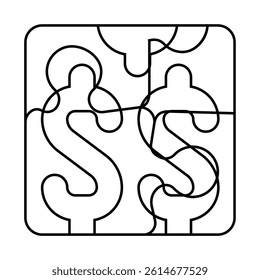 money puzzle line icon vector. money puzzle sign. isolated contour symbol black illustration