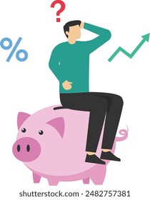 Money question, where to invest, pay off debt or invest for profit, the concept of financial choice or alternative for making a decision. businessman sitting on a coin and thinking about investment.