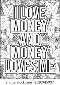 Money Quotes Coloring Page for Adult. Money Affirmation and  Quote Coloring Page. Inspirational Quote for Adults.