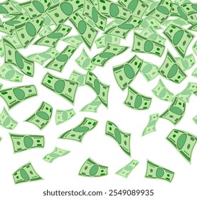 Money rain background. Green dollar bills falling