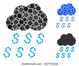 Money rain composition of circle elements in various sizes and color hues, based on money rain icon. Vector circle elements are composed into blue illustration.