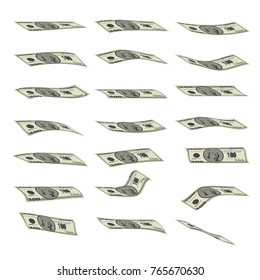Money Rain. Falling Banknotes Isolated On White. EPS10 Vector