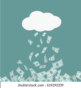 Money rain falling from cloud. Business concept. Vector illustration.