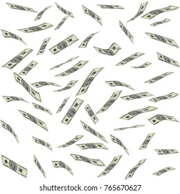 Money Rain. Falling Seamless Banknotes Isolated On White. EPS10 Vector