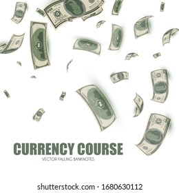 Money rain. Flying banknotes background. Currency course.