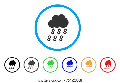 Money Rain icon. Vector illustration style is a flat iconic money rain grey rounded symbol inside light blue circle with black, gray, green, blue, red, orange color additional versions.