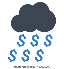 Money Rain icon. Vector style is bicolor flat iconic symbol with rounded angles, smooth blue colors, white background.