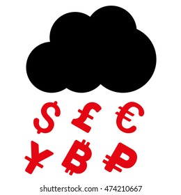 Money Rain icon. Vector style is bicolor flat iconic symbol, intensive red and black colors, white background.