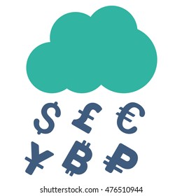 Money Rain icon. Vector style is bicolor flat iconic symbol, cobalt and cyan colors, white background.