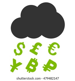Money Rain icon. Vector style is bicolor flat iconic symbol, eco green and gray colors, white background.