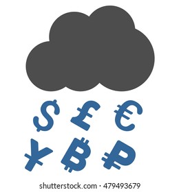 Money Rain icon. Vector style is bicolor flat iconic symbol, cobalt and gray colors, white background.