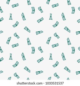 Money rain pattern. Falling hundred dollar banknotes isolated on white background. Illustration for credit, savings, success, charitable concepts