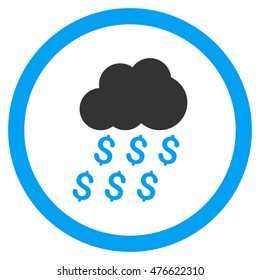Money Rain rounded icon. Vector illustration style is flat iconic bicolor symbol, blue and gray colors, white background.