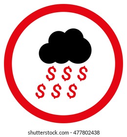 Money Rain rounded icon. Vector illustration style is flat iconic bicolor symbol, intensive red and black colors, white background.