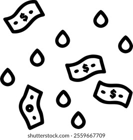 Money rain tile pattern concept as Overhead view of a seamless tile pattern featuring stylized cartoon money bills falling like rain. Camera slowly pans across the repeating pattern revealing various