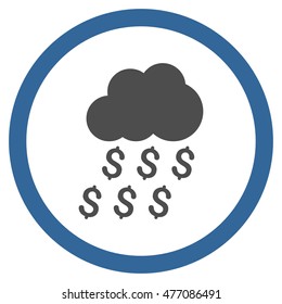 Money Rain vector bicolor rounded icon. Image style is a flat icon symbol inside a circle, cobalt and gray colors, white background.