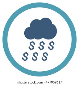 Money Rain vector bicolor rounded icon. Image style is a flat icon symbol inside a circle, cyan and blue colors, white background.