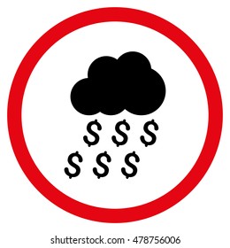 Money Rain vector bicolor rounded icon. Image style is a flat icon symbol inside a circle, intensive red and black colors, white background.