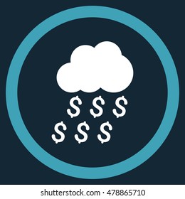 Money Rain vector bicolor rounded icon. Image style is a flat icon symbol inside a circle, blue and white colors, dark blue background.