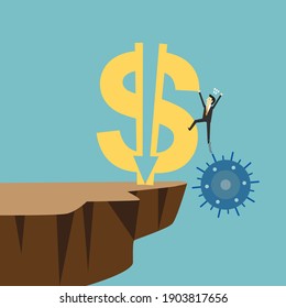 Money rate fell because of the epidemic, Vector illustration in flat style