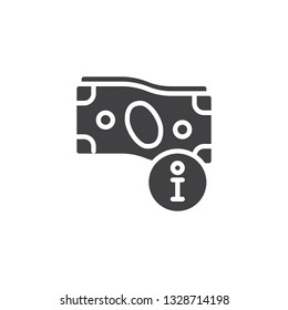 Money rate information vector icon. filled flat sign for mobile concept and web design. Info money glyph icon. Business and finance symbol, logo illustration. Pixel perfect vector graphics